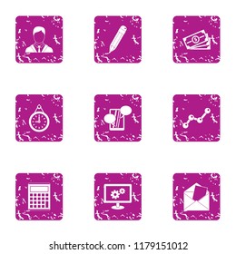 Business involvement icons set. Grunge set of 9 business involvement vector icons for web isolated on white background