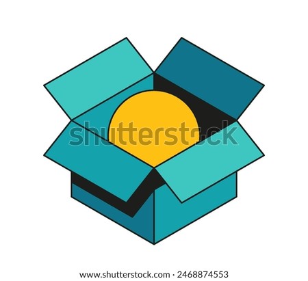 Business isometric icon. Thinking outside the box. Open box with light bulb. Coming up with creative ideas for startup and financial growth. Cartoon 3D vector illustration isolated on white background