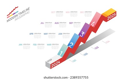 Business Isometric timeline infographic arrow template. Modern milestone element timeline diagram calendar and 4 quarter topics, vector infographics.