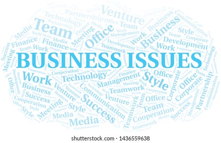 Business Issues word cloud. Collage made with text only.