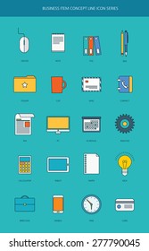 Business item flat line design icon set 