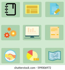 Business item flat line design icon set