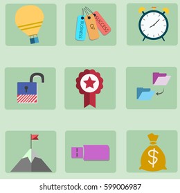 Business item flat line design icon set