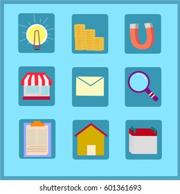 Business item flat line design icon set