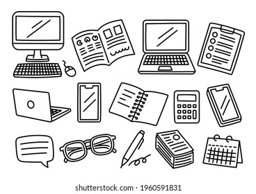 
Business items line-art illustrations set
