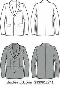 La chaqueta de negocios de los hombres. Delante y atrás. CAD de moda. Ilustración vectorial.