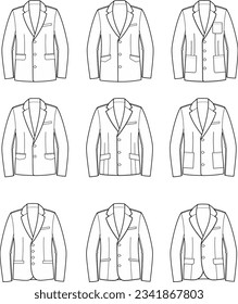 MännerBusiness-Jacke. Set. Fashion CAD. Vektorgrafik.
