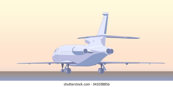 Business jet (bizjet or BJ). Back  view. Vector illustration.