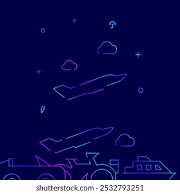 Business jet, private plane gradient line vector icon, simple illustration on a dark blue background, city transport related bottom border.