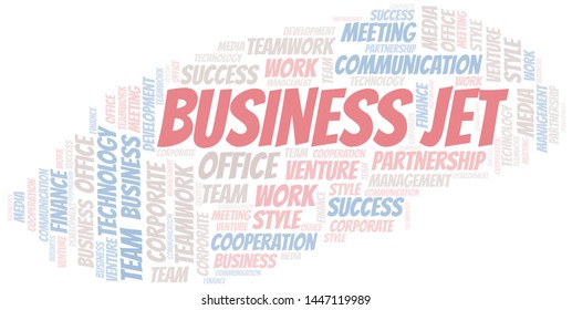 Business Jet word cloud. Collage made with text only.