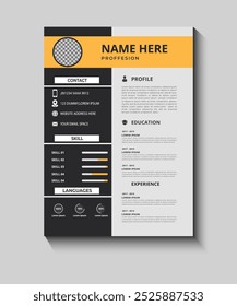 Business Job Aplicações CV e modelo de currículo elegante elegante elegante design limpo fundo pessoal Vetor criativo minimalista retomar capa retomar layout multiúso usar tipografia agradável