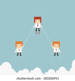 Business jumping with team