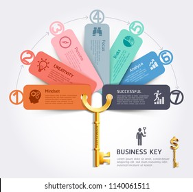 Business key concept infographics design template. Vector illustration. Can be used for workflow layout, diagram, number options, start-up options, web design.