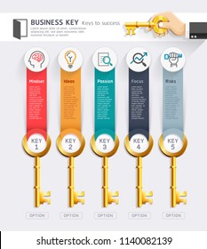 Business key concept infographics design template. Vector illustration. Can be used for workflow layout, diagram, number options, start-up options, web design.