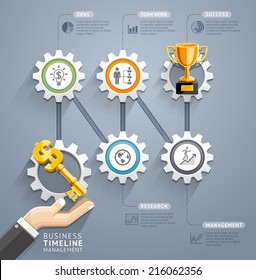 Business key with gear timeline infographic template. Vector illustration. can be used for workflow layout, banner, diagram, number options, web design.