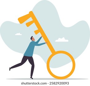 Business key success, solution to unlock career opportunity, aspiration or motivation to success,business concept.flat character.
