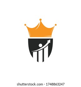 Diseño del logotipo del vector del rey de negocios. Gráfico de finanzas y diseño del logo de la corona.