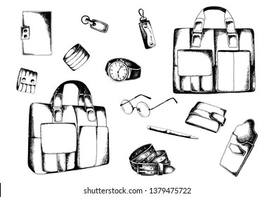 Business kit for man, hand drawn sketch, universal elements for posters, flyers, web- sites, scrapbooking graphics