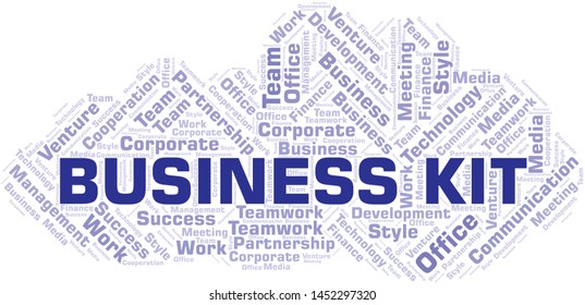 Business Kit word cloud. Collage made with text only.