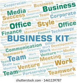 Business Kit word cloud. Collage made with text only.