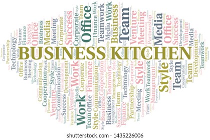 Business Kitchen word cloud. Collage made with text only.