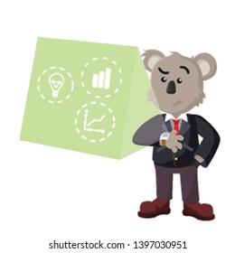 business koala looking at statistic in his smart watch