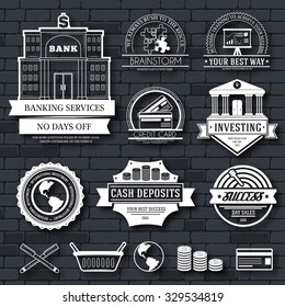 Business label template set. Emblem element for your product or design, web and mobile applications with text. Vector illustration with thin lines isolated icons on stamp symbol
