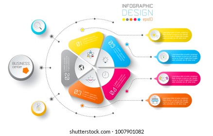 Business labels infographic on circles and vertical bar.
