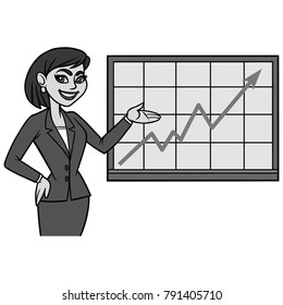 Business Lady with Chart Illustration - A vector cartoon illustration of aBusiness Lady with a Chart.