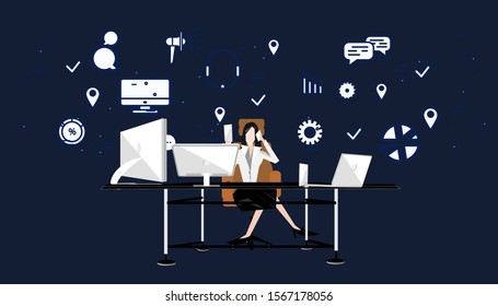 Business lady  Contact communicate Social Network Technology Illustration modern  Idea and concept design.