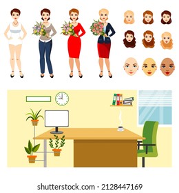Business lady creator. A set of elements for creating a business woman character.