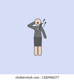 business lady with exclamation colored line icon. Simple colored element illustration. Lady with exclamation outline symbol design from Businesswoman Feeling and emonations set on blue background