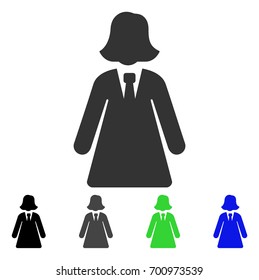 Business Lady flat vector illustration. Colored business lady, gray, black, blue, green icon versions. Flat icon style for graphic design.