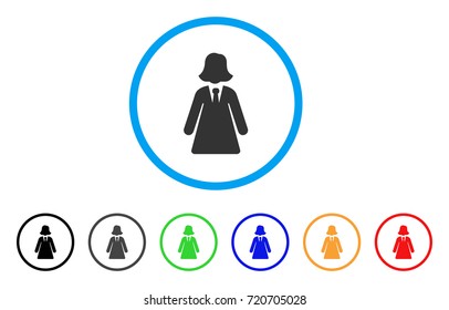 Business Lady rounded icon. Style is a flat business lady gray symbol inside light blue circle with black, gray, green, blue, red, orange versions. Vector designed for web and software interfaces.