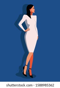 Business lady. Self sufficient woman in white dress and pumps vector