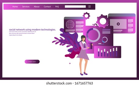 business lady  social network using modern technologies tablet.Illustration creative process modern design idea  concept vector infographic template.