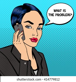 Business Lady Talking on the Phone. Attractive Businesswoman. Pop Art. Vector illustration