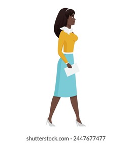 Business lady or teacher, office secretary or manager walking vector illustration