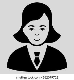Business Lady vector icon. Flat black symbol. Pictogram is isolated on a light gray background. Designed for web and software interfaces.