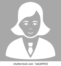Business Lady vector icon. Flat white symbol. Pictogram is isolated on a silver background. Designed for web and software interfaces.