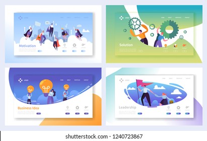 Business Landing Page Template Set. Business People Characters Team Working, Solution, Leadership, Creative Idea Concept for Website or Web Page. Vector illustration