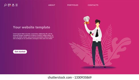 Business landing page template. Team work landing page template. Social network landing page template. Use for   template, landing page, ui, ux, web, mobile app, poster, banner, flyer - Vector