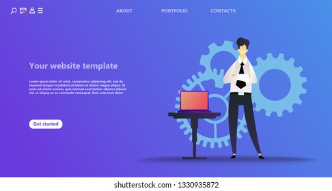 Business landing page template. Team work landing page template. Social network landing page template. Use for   template, landing page, ui, ux, web, mobile app, poster, banner, flyer - Vector