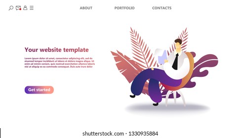 Business landing page template. Team work landing page template. Social network landing page template. Use for   template, landing page, ui, ux, web, mobile app, poster, banner, flyer - Vector