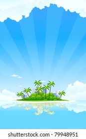 Business landscape with palm tree clouds and city