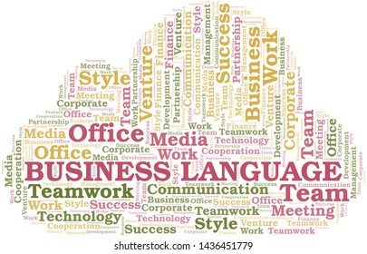 Business Language word cloud. Collage made with text only.
