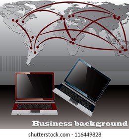 Business laptop background with earth map