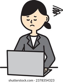 Computadora portátil de negocios escritorio mujer trabajo tierno tira de dibujos animados complicados