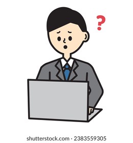 Computadora portátil de negocios Escritorio Trabajo Caricatura masculina de Hatena