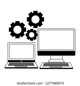 business laptop computer and gears